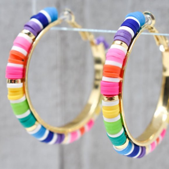 (C) COLORFUL RUBBER DISC GOLD TONE LEVERBACK HOOPS - Picture 10 of 12